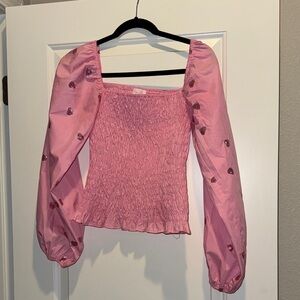 Pink Lily Heart Embellished Blouse